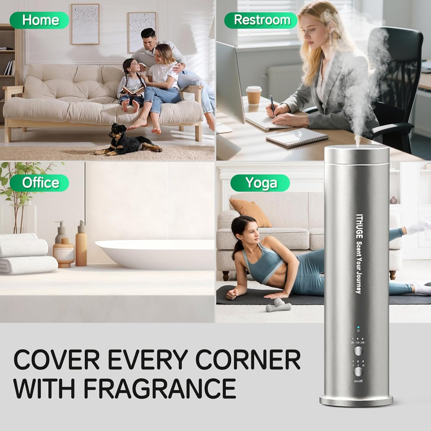 Waterless Essential Oil Diffuser for Large Room, 1200 Sq Ft Coverage with Bluetooth App & Remote Control with 100ml Empty Bottle, Cold Air Aromatherapy Machine for Home Office, Quiet Operation(M202S)