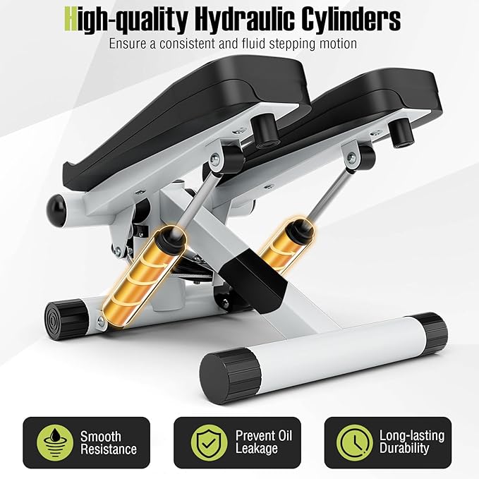 Goplus Steppers for Exercise at Home, Intensity Adjustable Hydraulic Mini Stepper w/Resistance Bands & LCD Monitor, Quiet & Portable Small Cardio Exercise Machine for Home Office or Under Desk