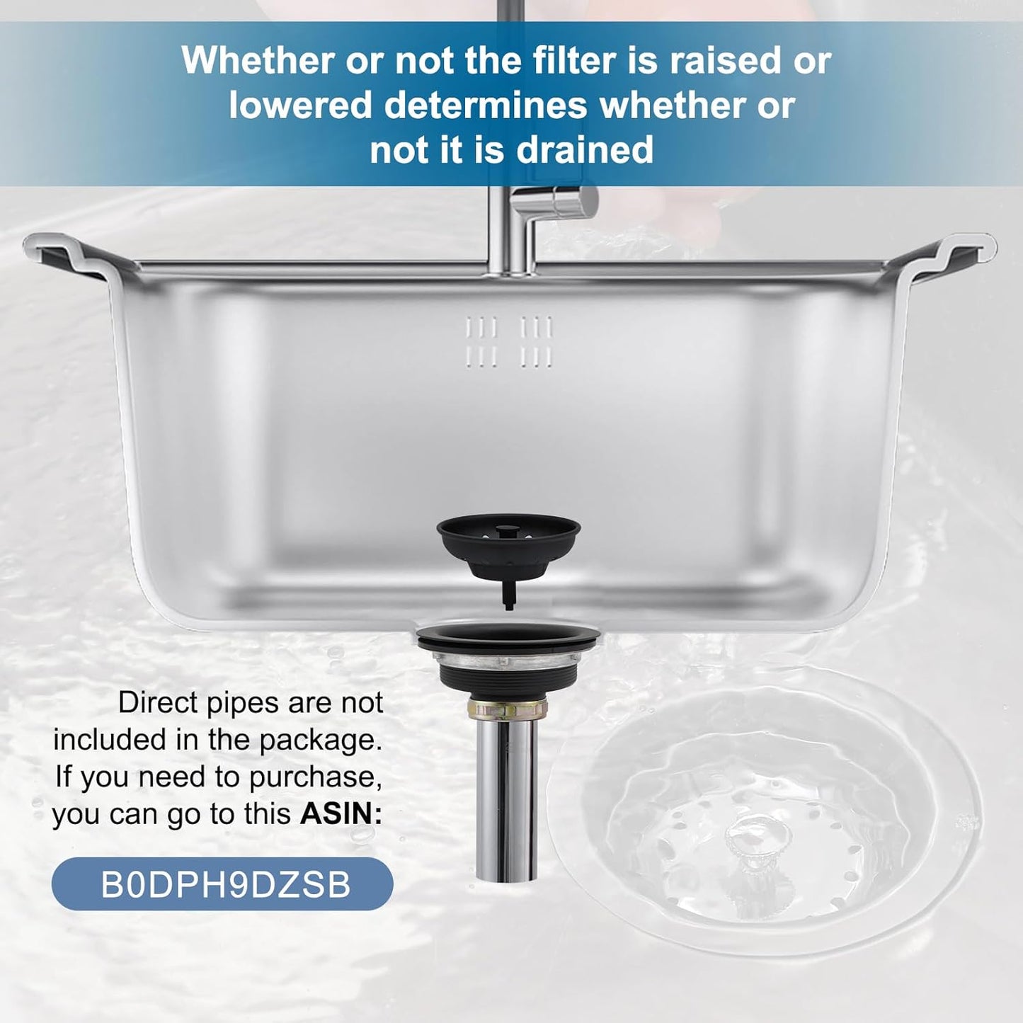 ZM Kitchen Black Sink Stainless Steel Basket Strainer with Drain Assembly, 3-1/2 Inch Sink Drain Stopper Plug