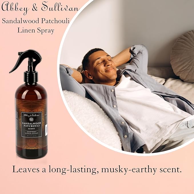Abbey & Sullivan Odor Eliminating and Refreshing Linen and Room Spray, Sandalwood Patchouli, 16 oz.