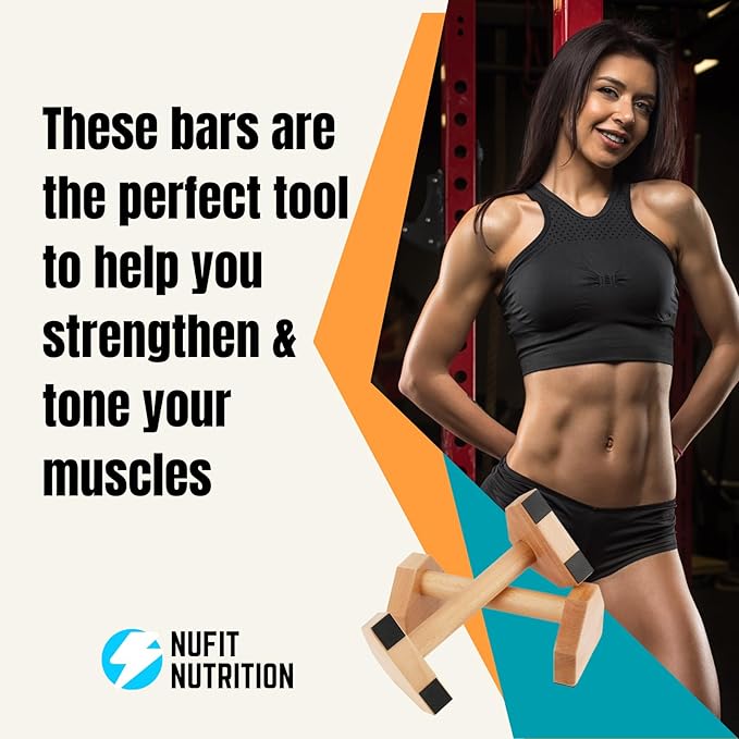 NuFit Premium Beech Wood Parallettes Push Up Bars, Resistant & Non-Slip Calisthenics Gear Adaptable to Any Surface, Wrists-Joint Supportive Push Up Stands for Home or Gym Workouts, Pack Of 2