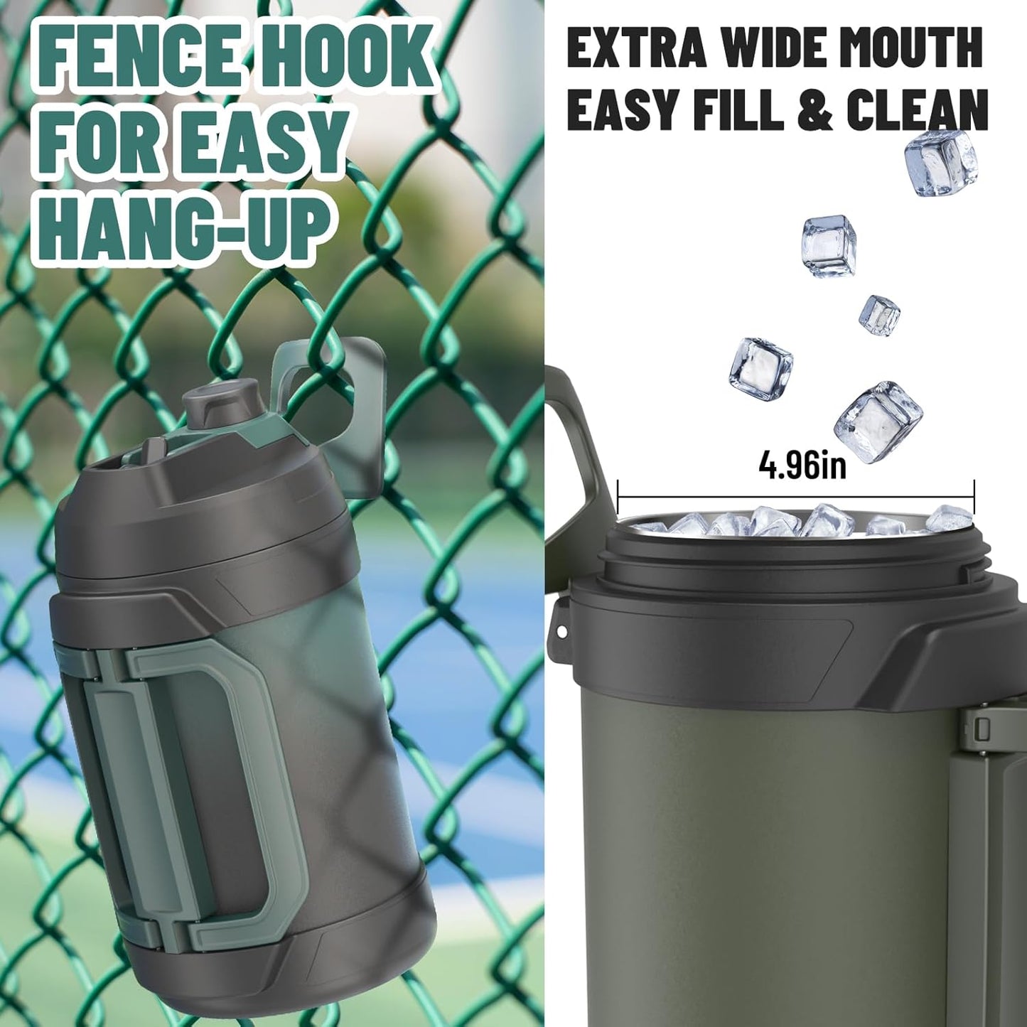 Zukro 1 Gallon Water Jug, One Gallon Large Triple Wall Insulated Metal Jug With Straw and Spout, No Sweat 128 oz Stainless Steel Sport Water Bottle Keeps Cold 48 Hours for Outdoors, Coal