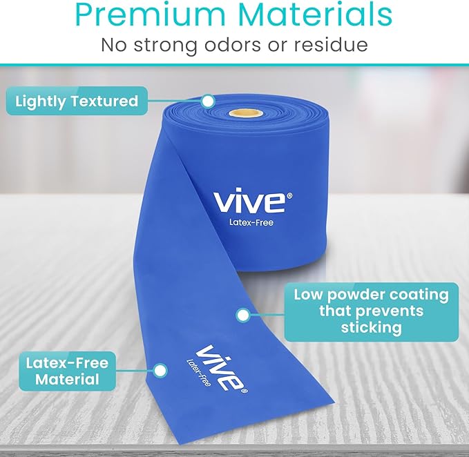 Vive Professional Resistance Bands - 25 Yard Non-Latex Roll for Physical Therapy, Lower and Upper Body Exercise Workout - Straight Elastic for Strength Training, Rehabilitation, Women, Men