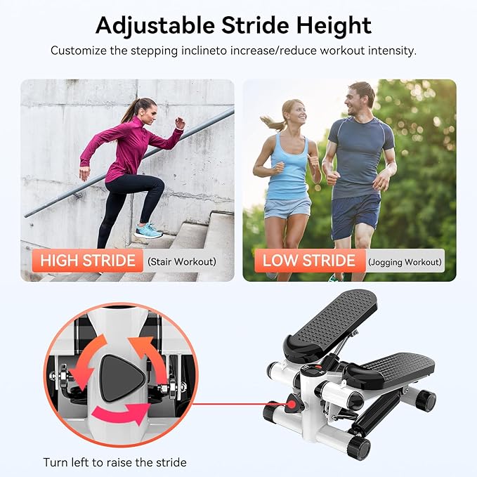 Steppers for Exercise at Home, Mini Stepper with Resistance Bands, Portable Stair Stepper for Home, Smooth and Quiet, Hydraulic Fitness Stair Stepper with LCD Monitor