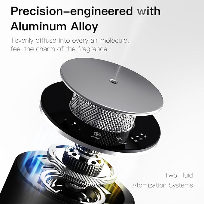 Waterless Essential Oil Diffuser Rechargeable, Portable Car Scent Diffuser Smart Auto On/Off, 3 Mist Mode & Timer, Mini Aromatherapy Scent Air Diffuser for Home Office Car (Aluminum Black)