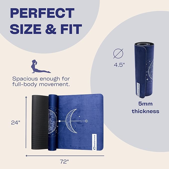 Yoga Mat 5mm Non Slip Suede & TPE - Eco-Friendly Fitness & Exercise Mat for Home Gym, Pilates, Gaiam, Hot Yoga, and Meditation - Lightweight Durable 72 x 24 inch Workout Mat for Women & Men