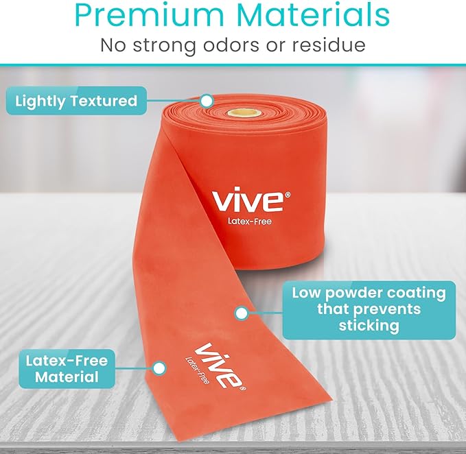 Vive Professional Resistance Bands - 25 Yard Non-Latex Roll for Physical Therapy, Lower and Upper Body Exercise Workout - Straight Elastic for Strength Training, Rehabilitation, Women, Men