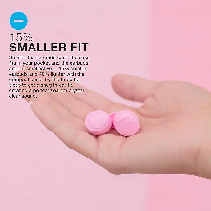 JLab Go Air Pop True Wireless Earbuds, in Ear Headphones, Bluetooth Earphones, Ear Buds with 32H Playtime, Bluetooth Earbuds with Microphone, USB Charging Case, Dual Connect, EQ3 Sound, Pink