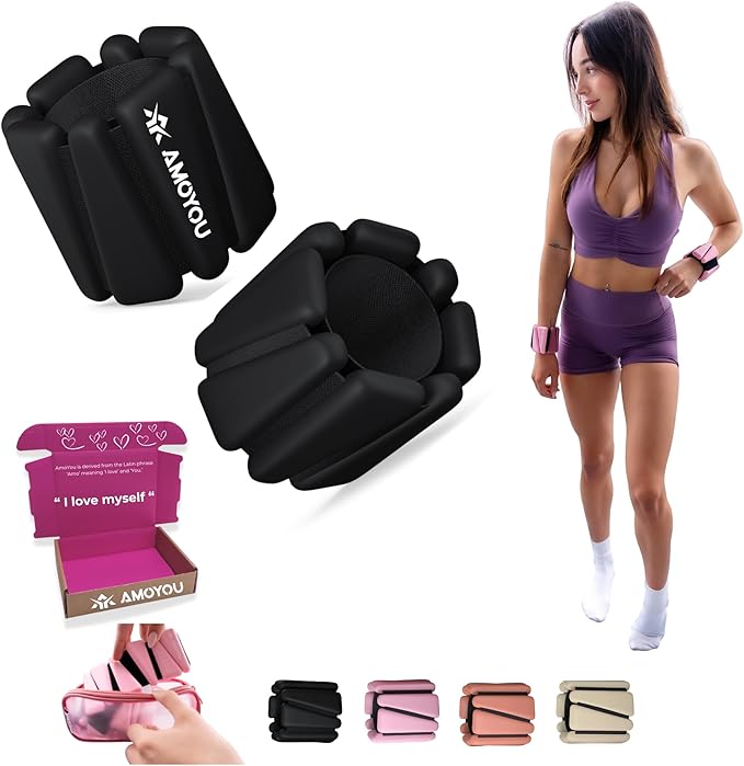 AMOYOU Wrist & Ankle Weights for Women – 2 lb Ankle Weights (Set of 2, 1 lb Each) | Arm Weights for Women | Leg Weights for Walking, Yoga, Cardio & Strength Training