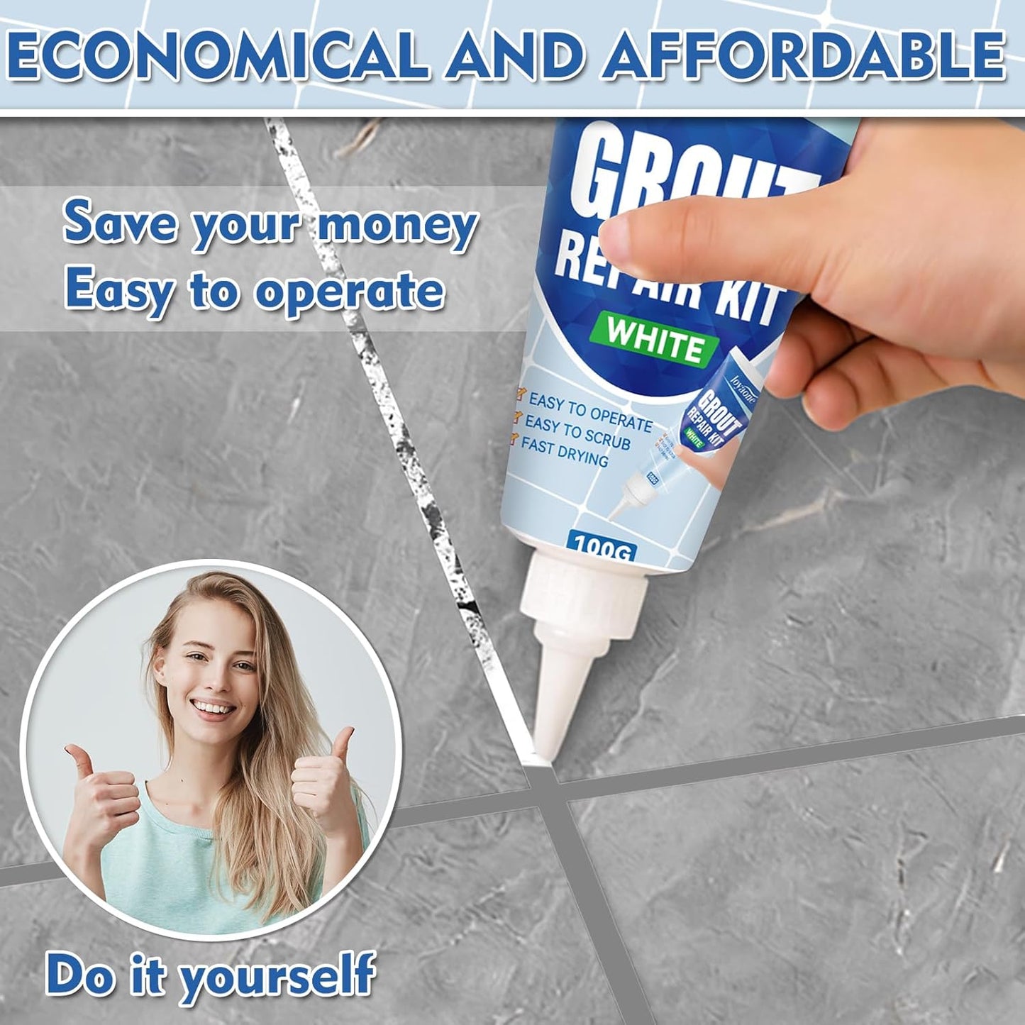 Tile Grout Repair Kit, 2 Pack Fast Drying Grout Filler for Bathroom, Kitchen, Shower, Versatile Triple Use with Grout Sealer, Replace Grout Pen for Restore and Renew Tile Joints Line (Grey)