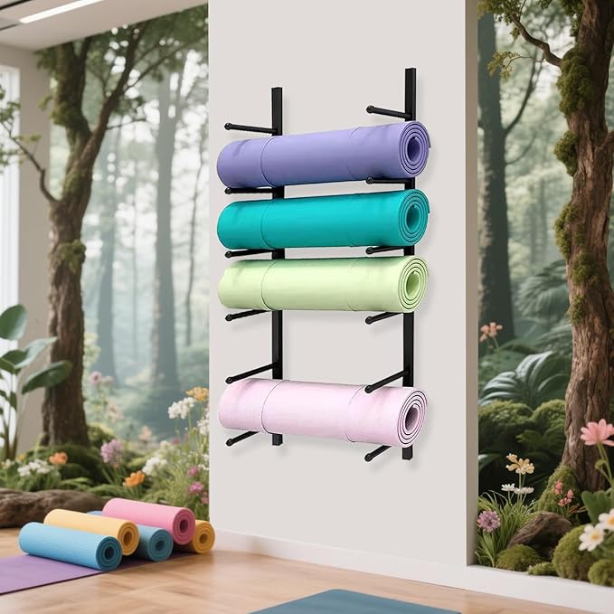 Wall-mounted Yoga Mat Rack, Yoga Mat Holder, Multi-layer, Multifunctional Fitness Equipment Storage Racks, Foam Yoga Studio Storage Rack for Home, Yoga Studio, Gym