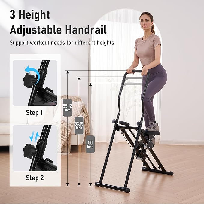 Stair Stepper for Home Gym, Stair Climber with Adjustable Handlebar & Dual Incline Pedals, Compact Folding Cardio Exercise Climber for Full-Body Workout