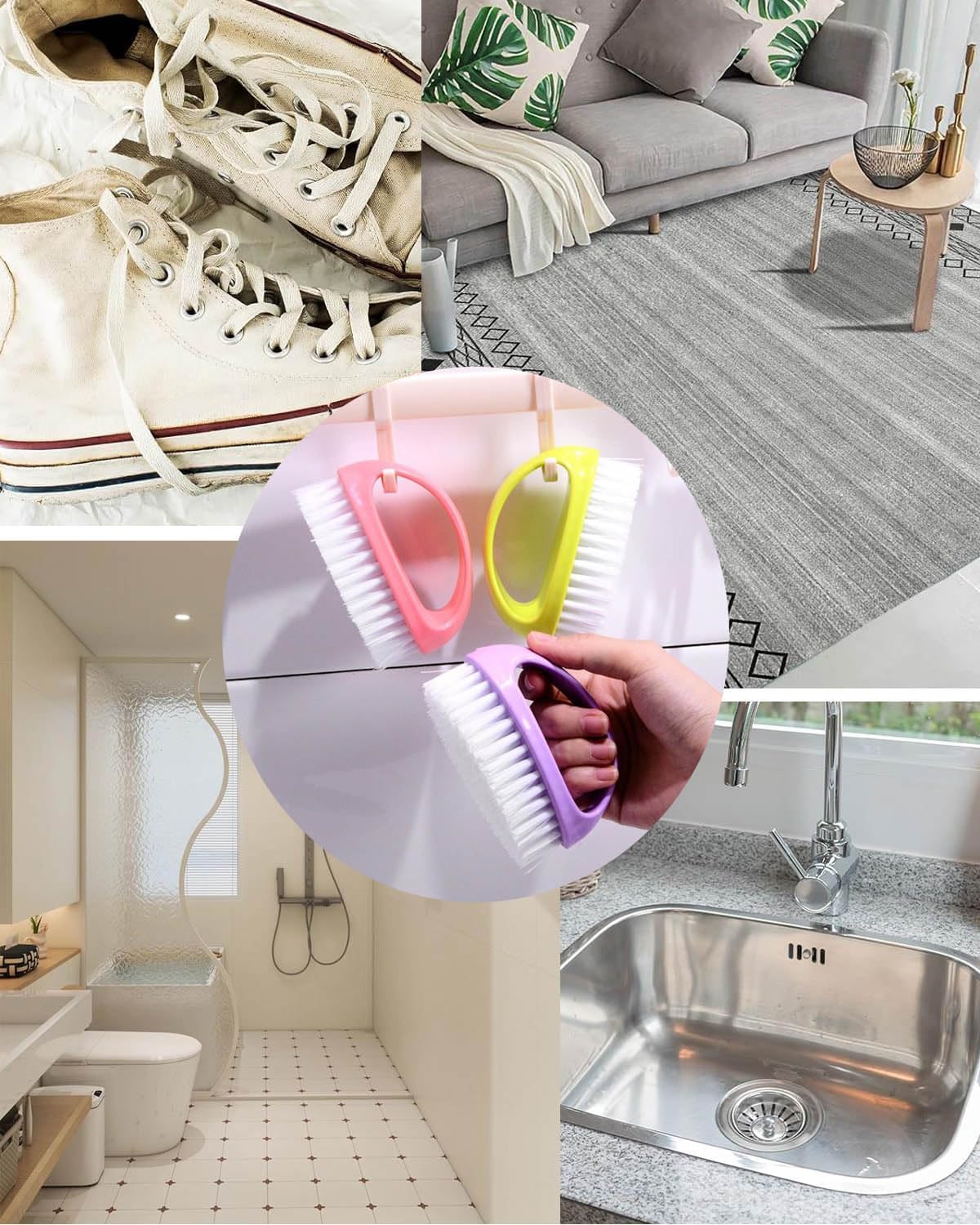 Small Scrub Brush for Cleaning - 4 Pack Scrubbing Brushes with Stiff Nylon Bristles Heavy Duty Cleaning Brush Multi-Purpose Scrub Brushes for Household Cleaning-Small Size