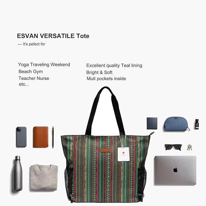ESVAN Yoga Mat Bag Yoga Tote Carrier Shoulder Bag Carryall Tote for Office,Yoga,Pilates,Travel,Beach and Gym