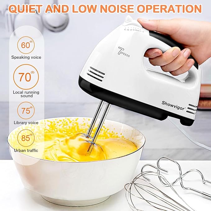 Handmixer Electric Handheld - 7 Speed Portable Kitchen Mixer Electric with 5 Stainless Steel Accessories Whisk, Food Beater for Whipping Mixing Cookies Cakes Eggs Dough