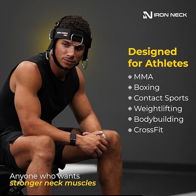 Iron Neck , Versatile Neck Exerciser, Strengthener and Trainer with Adjustable Head and Chin Strap, Portable Head Harness for Weight Lifting, Home and Gym Use