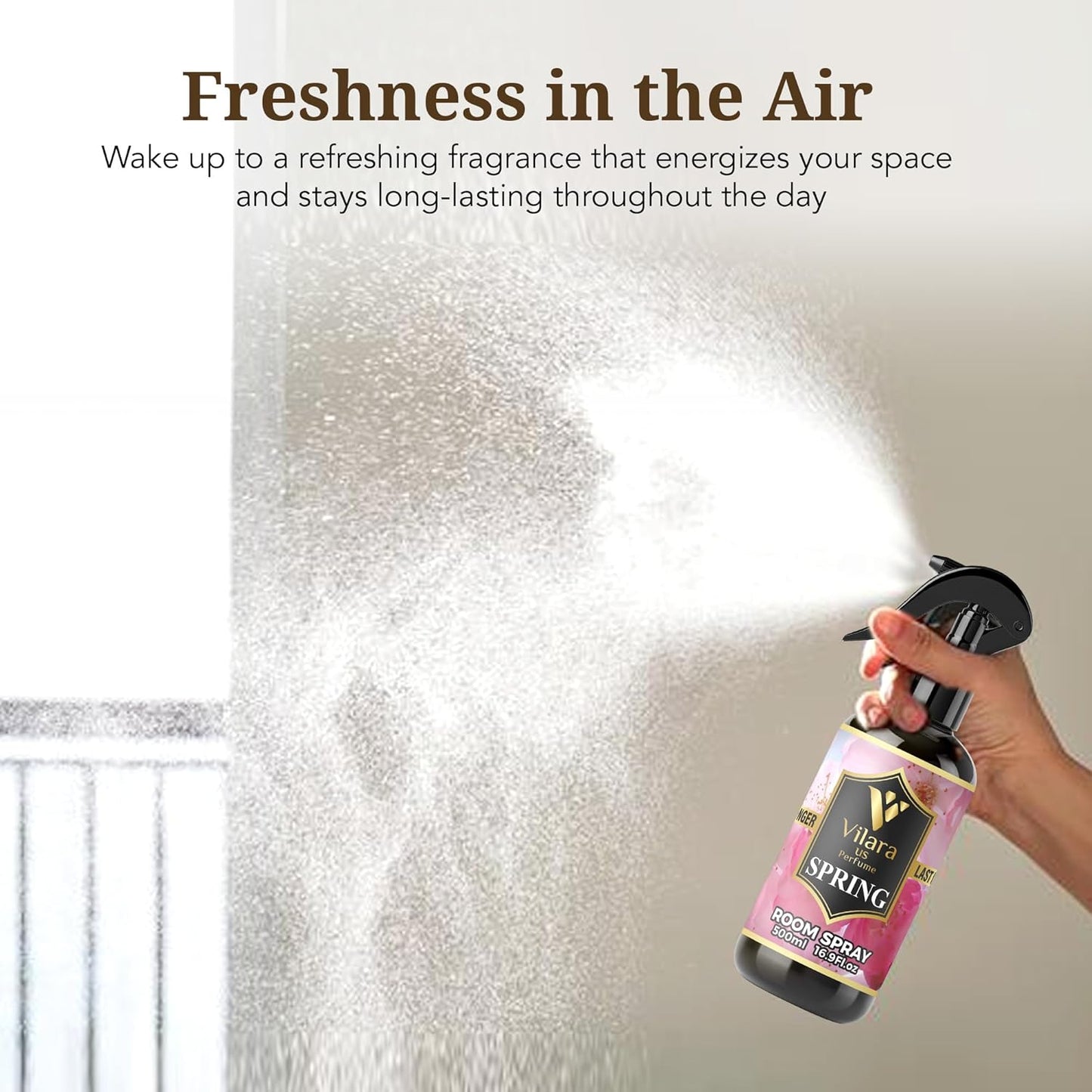 Vilara US Room Spray Freshener – Long-Lasting Luxury Perfume Scent, Linen & Fabric Spray for Bedding, Furniture, Home & Bedroom Aromatherapy – 16.9 fl oz (Spring)