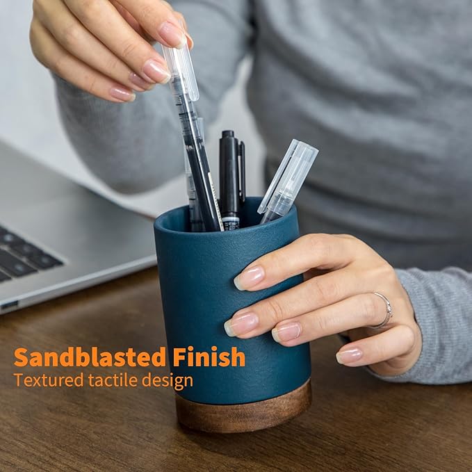 Pen Holder for Desk, Ceramic Pencil Organizer & Makeup Brush Holder, Office Decor and Desk Accessories,Perfect Office Organization,Teacher Supplies(Royal Blue, Set / 2)