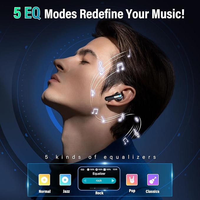 Wireless Earbuds, Bluetooth 5.4 Headphones with Multifunction Touch Screen, 48H Deep Bass Stereo Ear Buds, 5 EQ Modes, ANC/ENC Noise Cancelling, Transparency Mode, IPX7 Bluetooth Earbuds, Black