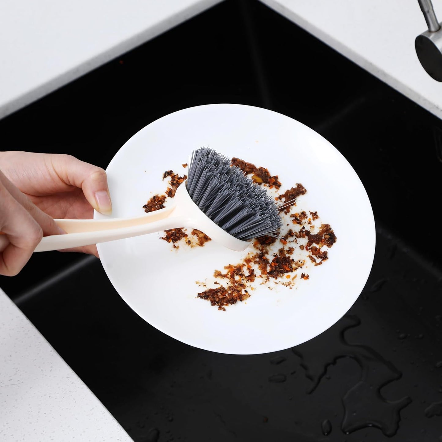 3 Pack Multifunctional Kitchen Dish Scrubber Brush with Built-in Scraper, Dish Brush with Handle,Kitchen Scrub Brushes for Cleaning, Dish Scrubber with Stiff Bristles for Sink, Pots, Pans