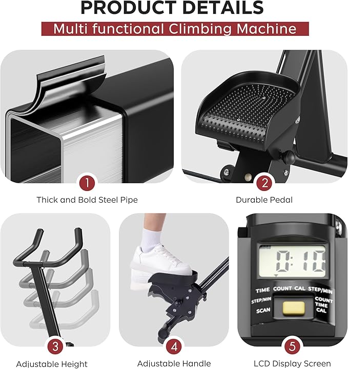 SogesPower Stair Stepper for Home,Folding Vertical Stair Climber with Adjustable Pedals & Handlebar, Cardio Climbing Exercise Machine for Full-Body Workout, Stair Master for Women Men,Black