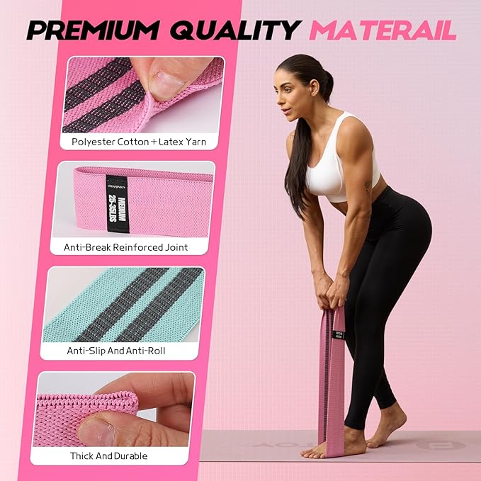 Resistance Bands for Working Out with Guide, 4 Workout Bands for Women & Men, Fabric Exercise Bands for Legs, Hip, Glute, Butt, Booty Bands Set for Yoga, Pilates, Strength and Workout