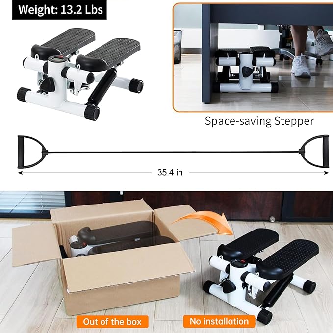 Steppers for Exercise at Home, Mini Stepper with Resistance Bands - Quiet, Portable Stair Stepper for Buttocks Lifting, Body Shaping & Cardio Workouts, Compact Fitness Stepper for Small Spaces