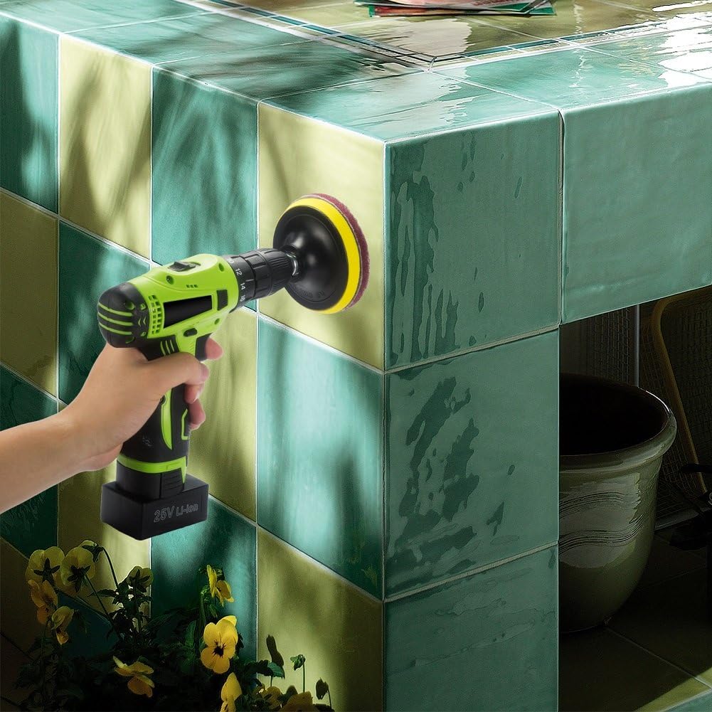 Kichwit 4 Inch Drill Power Brush Tile Scrubber Scouring Pads Cleaning Kit, Includes Attachment, Heavy Duty Household Cleaning Tool (Drill NOT Included)