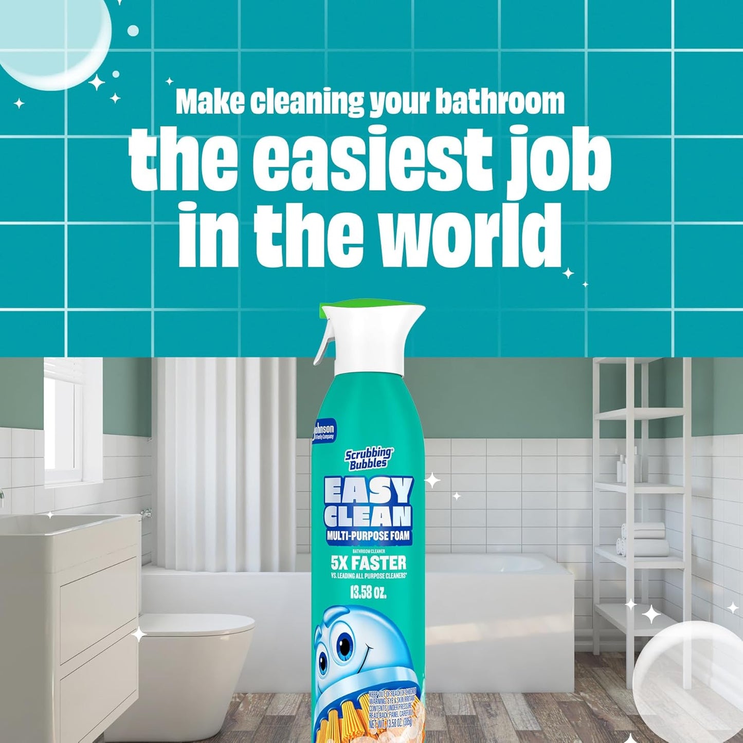 Scrubbing Bubbles Easy Clean Foaming Multipurpose Bathroom Cleaner, Continuous Spray Bottle, Fast Acting Foam, 13.58 Ounce (Pack of 2)