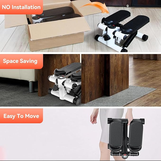 Steppers for Exercise at Home, Mini Stepper with Resistance Bands, Portable Stair Stepper for Home, Smooth and Quiet, Hydraulic Fitness Stair Stepper with LCD Monitor