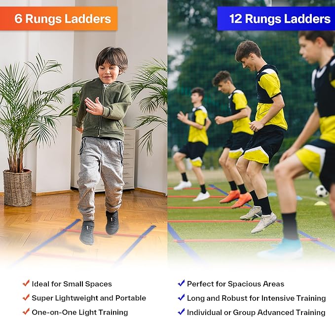 Sportneer Agility Ladder Speed Training Set 12 Rungs 20ft Detachable Exercise Ladders in 2pcs (6 rungs Each) with Ground Stakes for Soccer Football Footwork Training Ladder with Carry Bag
