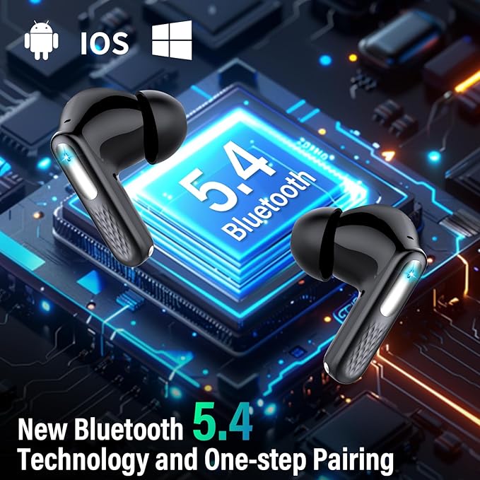 Wireless Earbuds, Bluetooth 5.4 Headphones with Multifunction Touch Screen, 48H Deep Bass Stereo Ear Buds, 5 EQ Modes, ANC/ENC Noise Cancelling, Transparency Mode, IPX7 Bluetooth Earbuds, Black