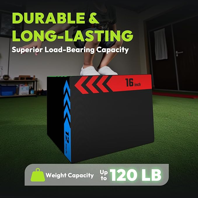 3-in-1 Plyometric Box, Jumping Exercise Equipment Trainer with Non-Slip Surface for Workout Training, Pro-Duty HIIT Exercise Foam Plyo Box, Home Gym