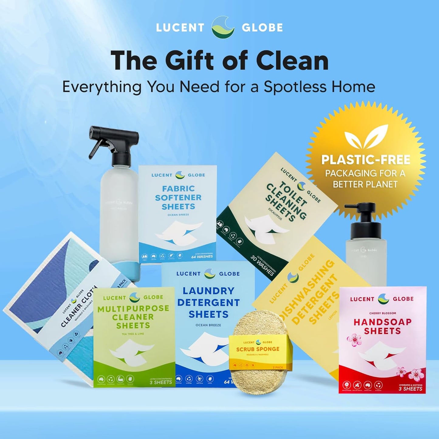 Lucent Globe Dishwasher Dishwashing Detergent Sheets, Dish Soap & Dishwashing Tablets Alternative. Plant-Based, Eco-Friendly, Fully Biodegradable, Lemon Scent & Plastic Free Packaging (64 Sheets)