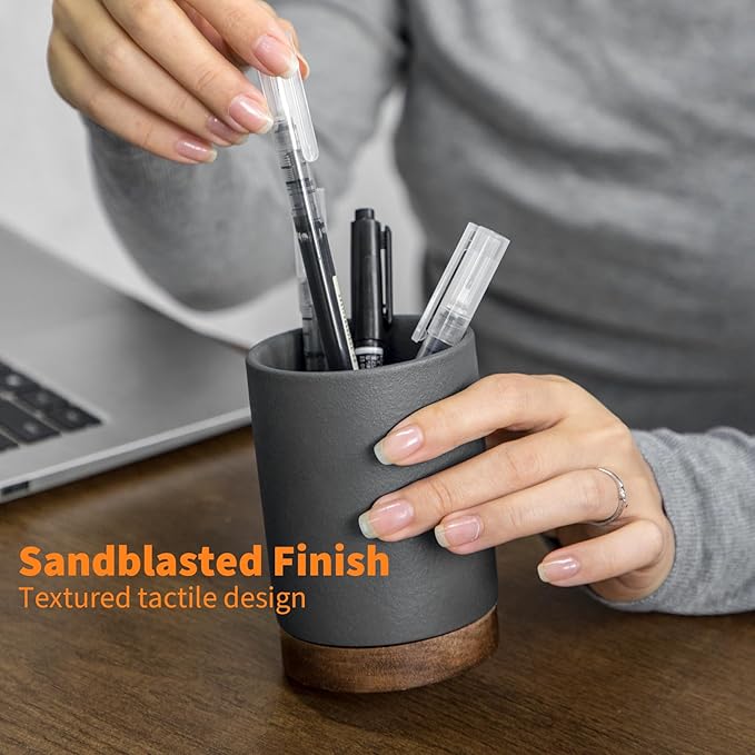 Pen Holder for Desk, Ceramic Pencil Organizer & Makeup Brush Holder, Office Decor and Desk Accessories,Perfect Office Organization,Teacher Supplies (Dark Grey, Set / 1)