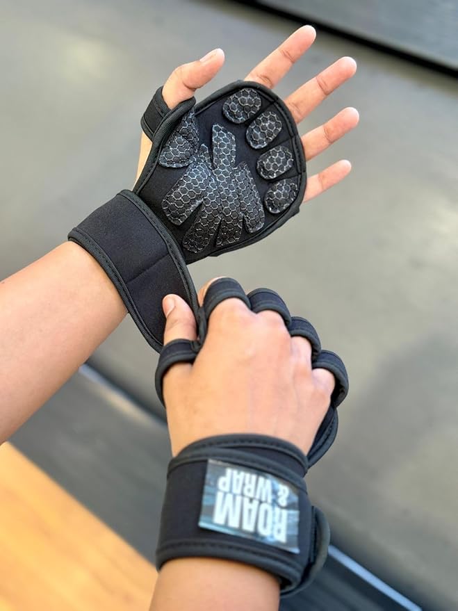 Roam & Wrap - Premium Weightlifting Gloves for Men & Women – Full Palm Protection, Non-Slip Grip, Wrist Support Straps, Breathable Workout Gloves for Gym & Training