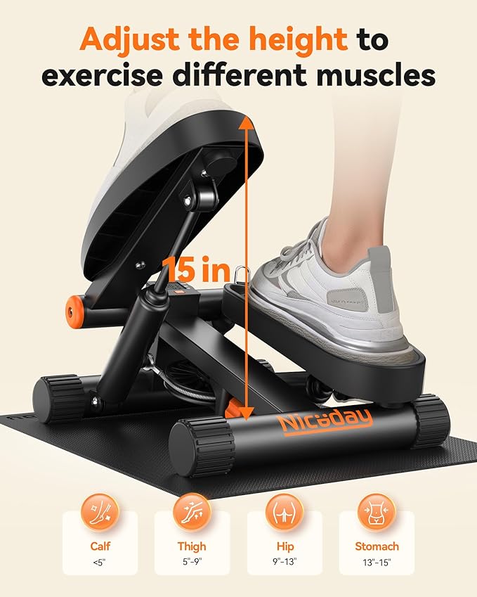 Niceday Steppers for Exercise, Stair Stepper with Resistance Bands, Mini Stepper with 300LBS Loading Capacity, Hydraulic Fitness Stepper with LCD Monitor