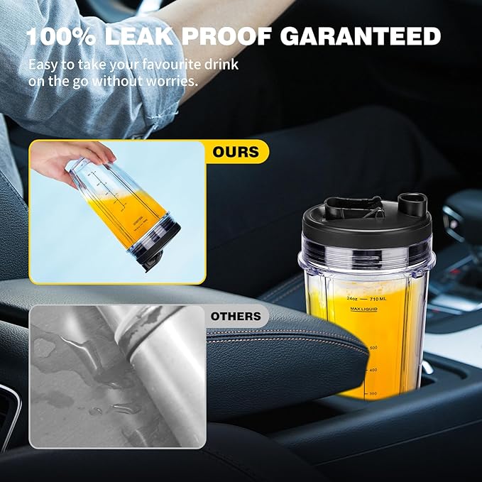 Ninja Blender Cups Replacement 24 oz Cups Kit with Sip & Seal Lids BL450 BL480 BL486 BL487 BL492 BL494 BL642 BL682 NN100 BL2012