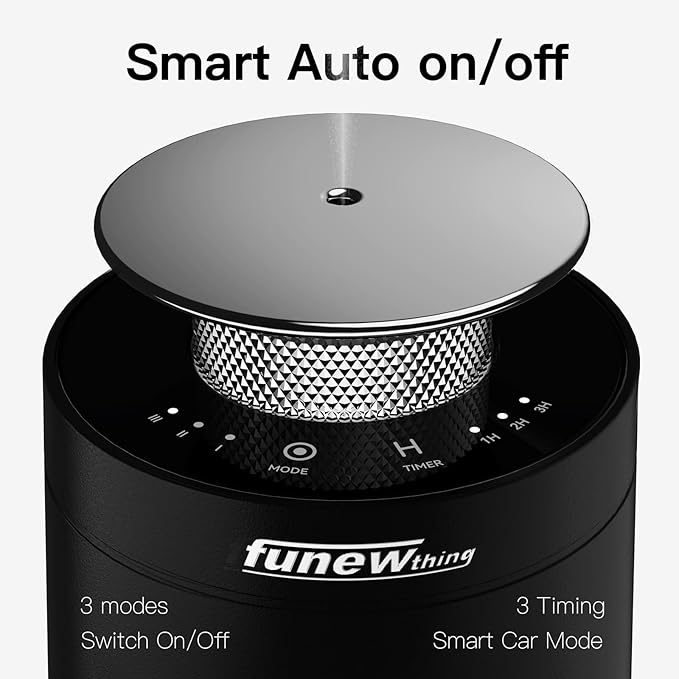 Waterless Essential Oil Diffuser Rechargeable, Portable Car Scent Diffuser Smart Auto On/Off, 3 Mist Mode & Timer, Mini Aromatherapy Scent Air Diffuser for Home Office Car (Aluminum Black)