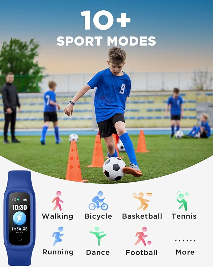 BIGGERFIVE Vigor 2 L Kids Fitness Tracker Watch for Boys Girls Ages 5-15, Activity Tracker, Heart Rate Sleep Monitor, IP68 Waterproof, Pedometer, Calorie Step Counter Watch, Blue