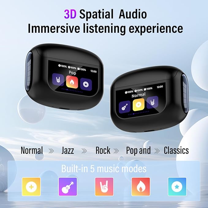 Wireless Earbuds, Bluetooth 5.4 Ear Buds with Multifunctional Touch Screen, 48H Bass Stereo Headphones with ANC/ENC Noise Cancelling/Transparency Mode, IPX7 Earphones with 5 EQ Modes for iOS Android