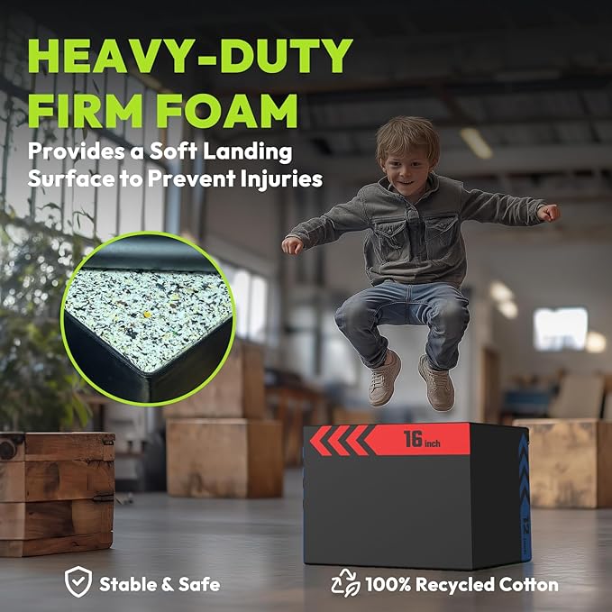 3-in-1 Plyometric Box, Jumping Exercise Equipment Trainer with Non-Slip Surface for Workout Training, Pro-Duty HIIT Exercise Foam Plyo Box, Home Gym