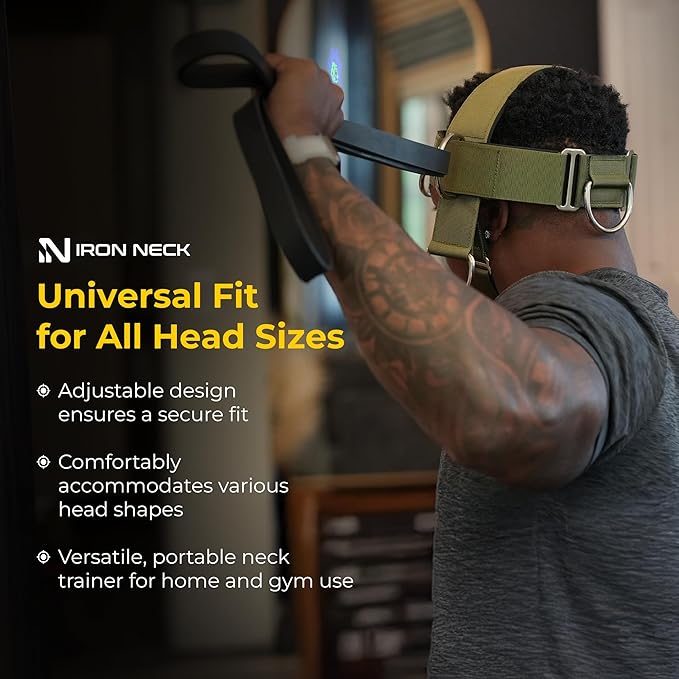 Iron Neck , Versatile Neck Exerciser, Strengthener and Trainer with Adjustable Head and Chin Strap, Portable Head Harness for Weight Lifting, Home and Gym Use