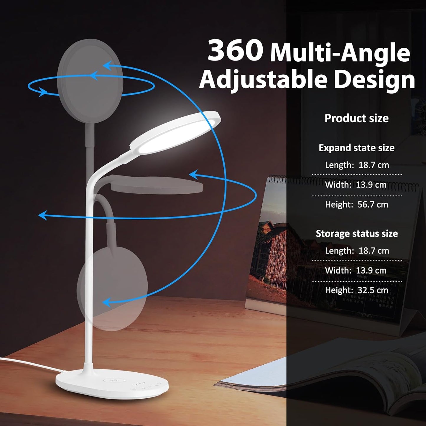 G Keni Ultra Bright Cordless Desk Lamp with Wireless Charger for Home Office Dorm, 4000mAh Dimmable Bedside Reading Desk Lamp with Timer, 3 Color Modes, Eye Care Touch Desk Light for Study Work (X5)