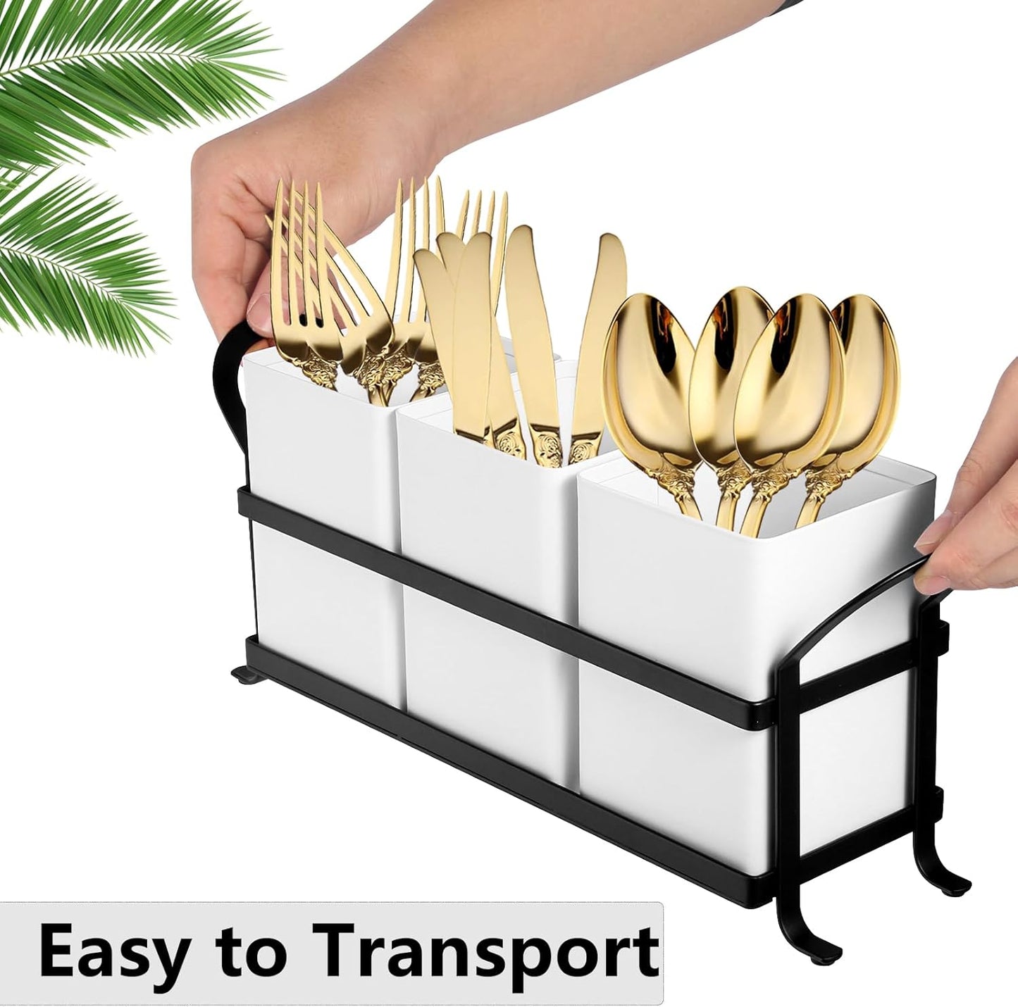 Utensil Holder Silverware Caddy for Party Countertop, 3pcs Bins Set Silverware Caddy Organizer Holders for Spoon and Fork, White and Black