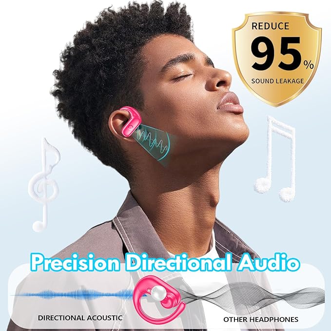kurdene Wireless Earbuds Bluetooth Headphones Sport,Over Ear Buds with Deep Bass Sound,60Hrs Playtime Earphones Redesigned Comfort Fit with Earhooks for Running,Meeting,Workout-Hot Pink