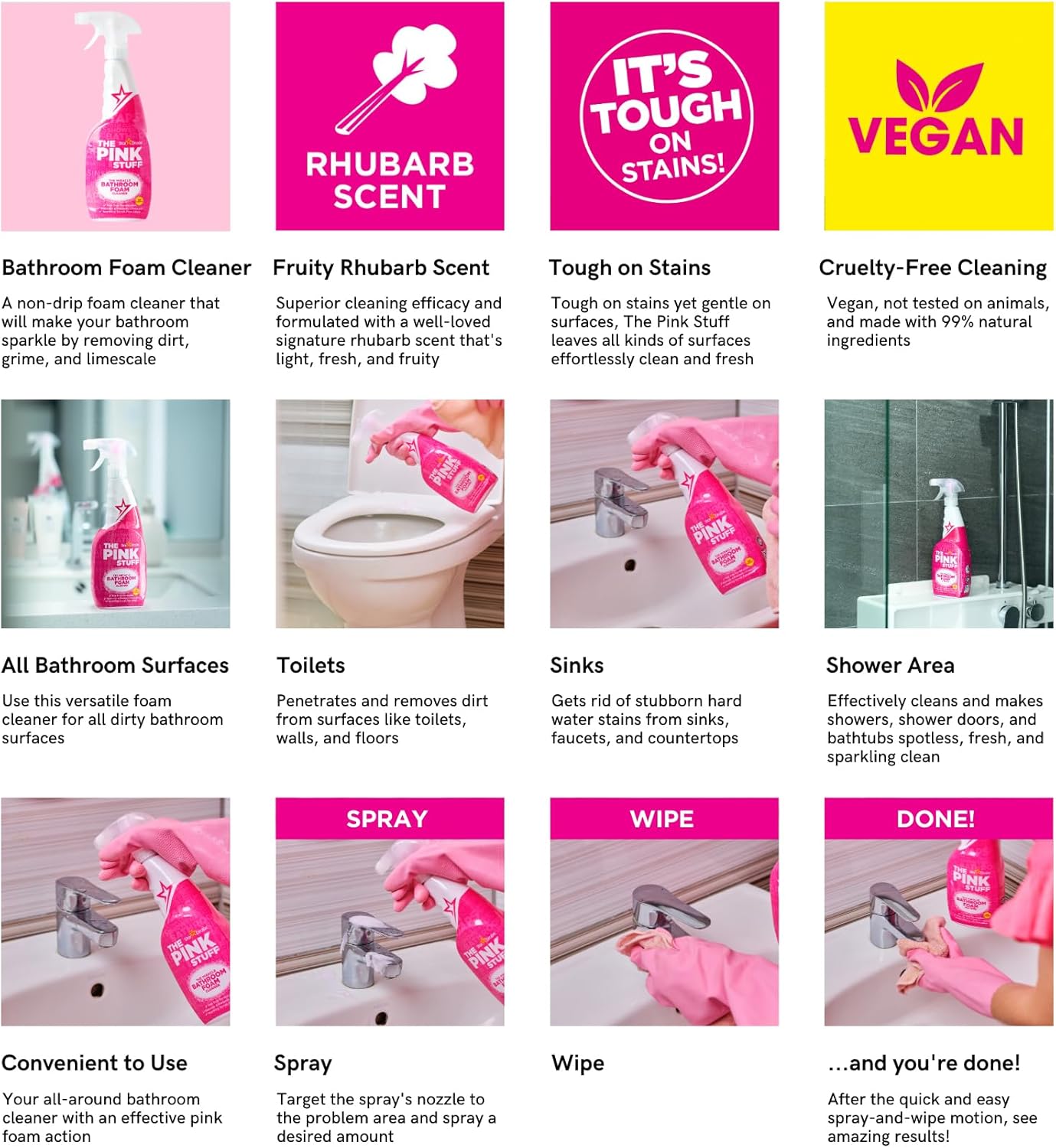 Stardrops - The Pink Stuff - Miracle Bathroom Foam Cleaner 750ml - Baths, Tiles, Soap Scum, Limescale, Streak Free
