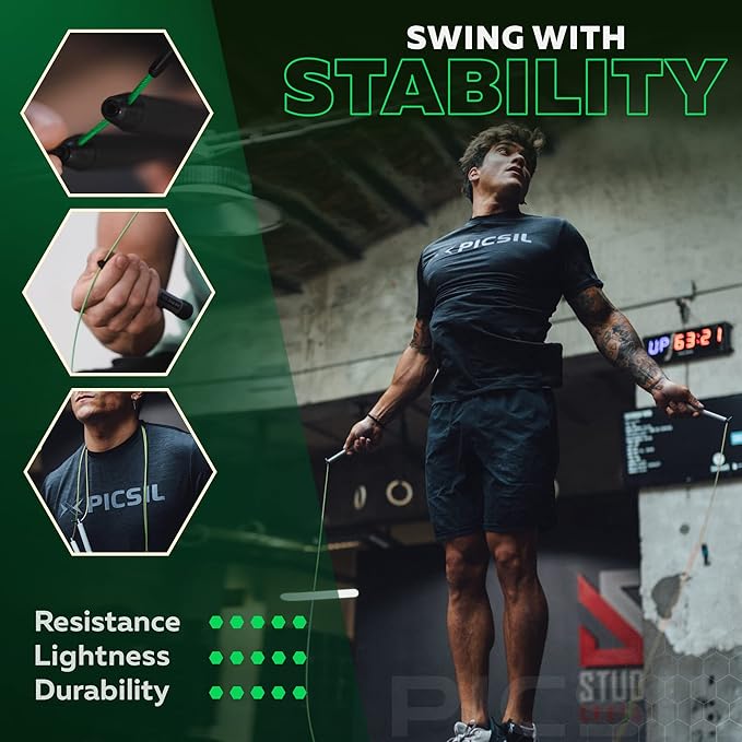 PICSIL - Sphinx Rope | 360° Spin Jump Rope | Dual Bearing System | Fast & Lightweight for Fitness, Cross Training Boxing | Adjustable Cable| Double Rolling |