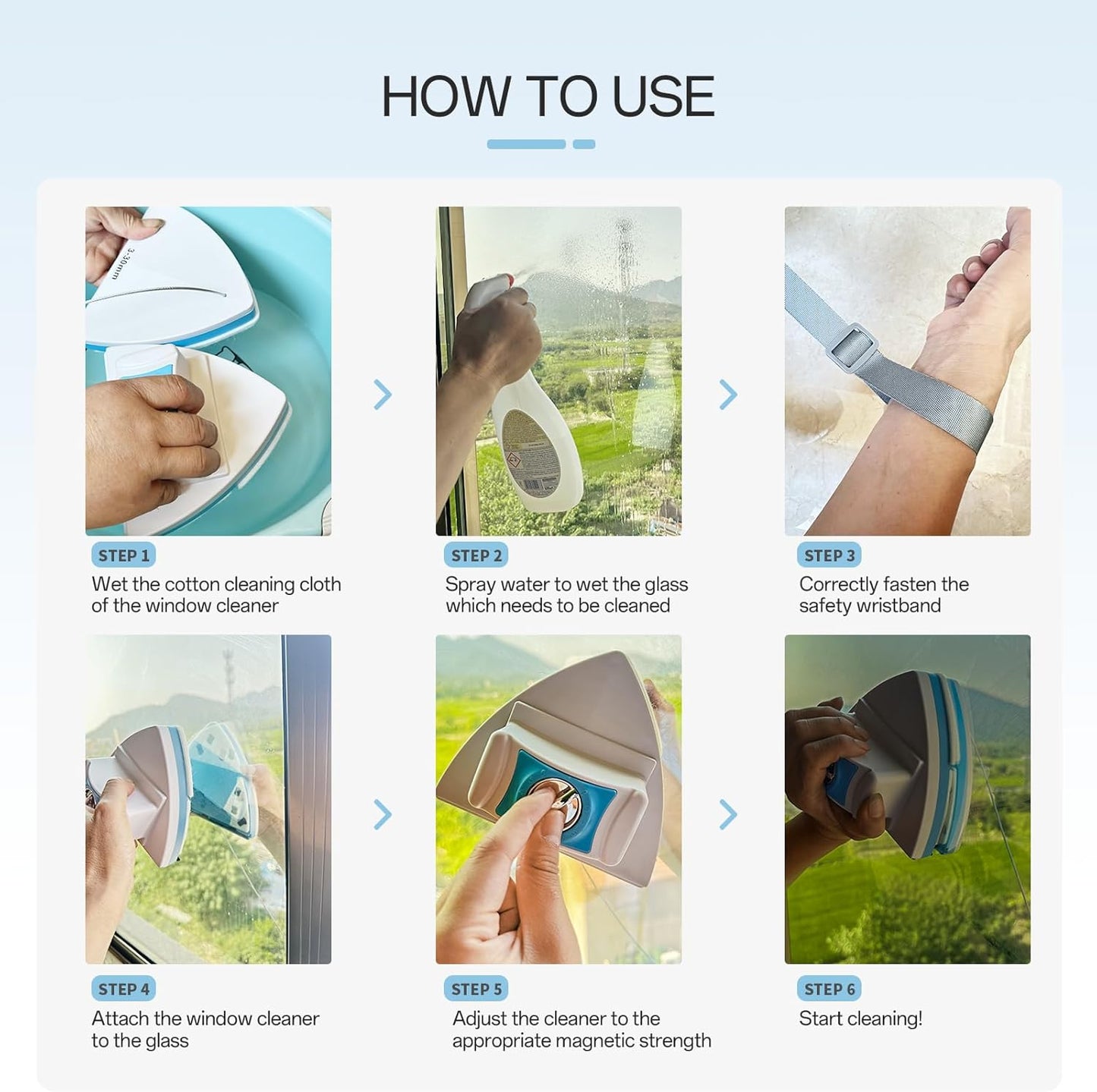 Magnetic Window Cleaner Double-Sided Glass Wiper, Adjustable Magnetic Force Window Washing Tool for High-Rise Single/Double Glazed Windows Fits 0.1''–1.2'' (3–30mm) Thickness