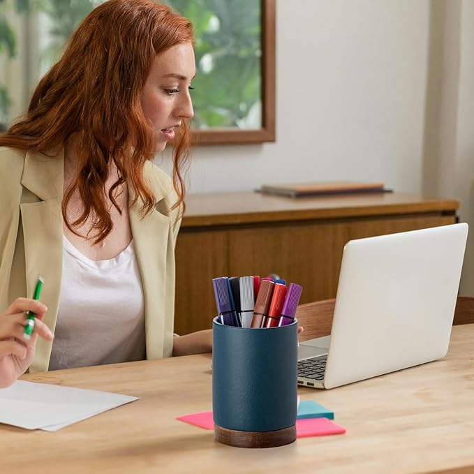 Pen Holder for Desk, Ceramic Pencil Organizer & Makeup Brush Holder, Office Decor and Desk Accessories,Perfect Office Organization,Teacher Supplies(Royal Blue, Set / 2)